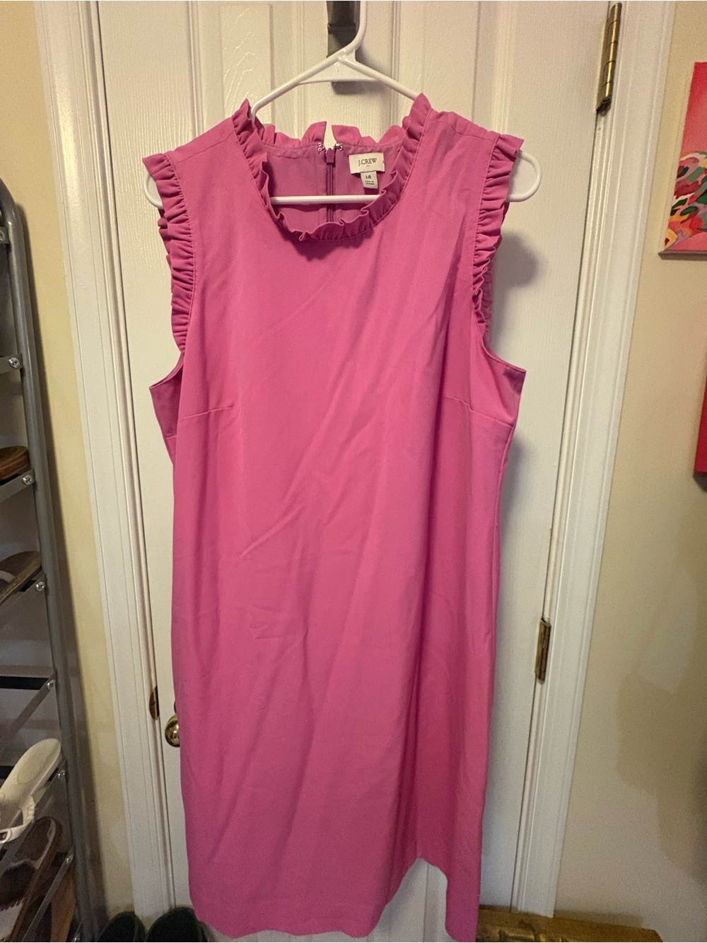 J. Crew Factory Sleeveless Ruffle-Trim Shift Dress in Pink